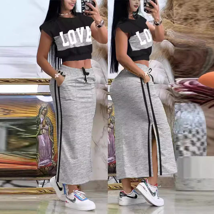 Dame Sporty Crop-Top og Maxiskjørt Sett Skjora