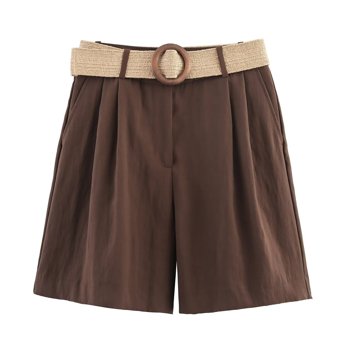 Dame elegante shorts med bred, flettet belte Skjora