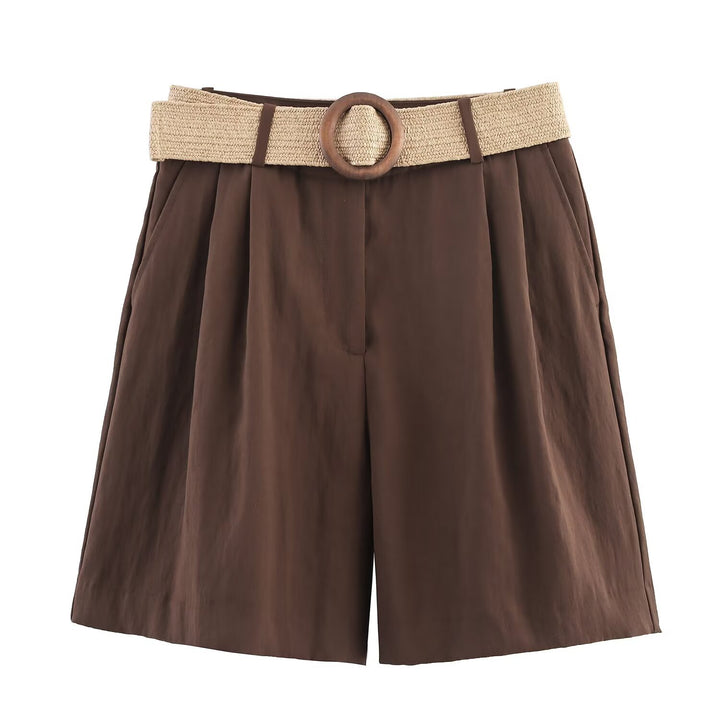 Dame elegante shorts med bred, flettet belte Skjora