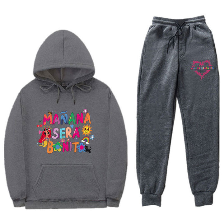 Kvinne Sweatshirt og Joggebukse Sett med Fargerik Trykk Skjora