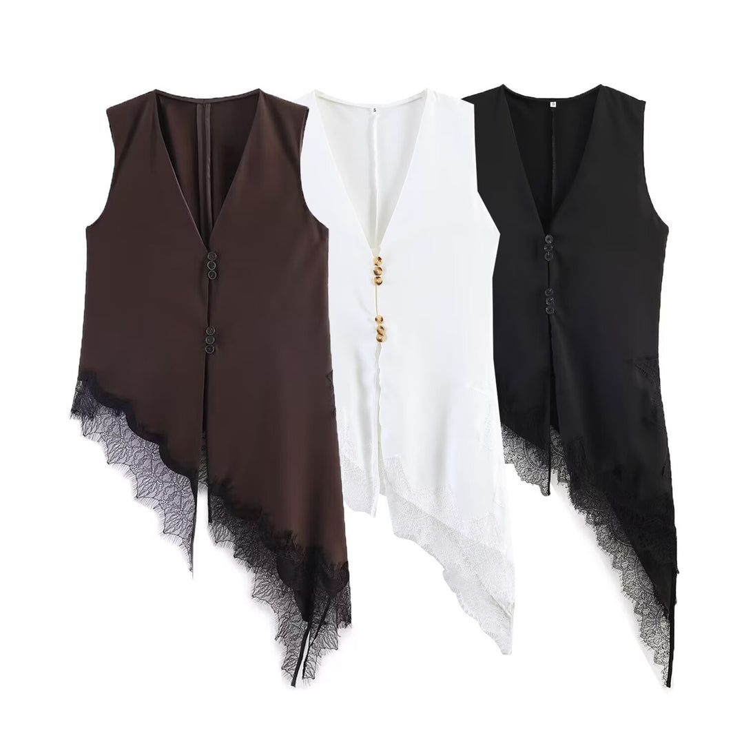 Damer asymmetrisk vest med elegant spiss Skjora