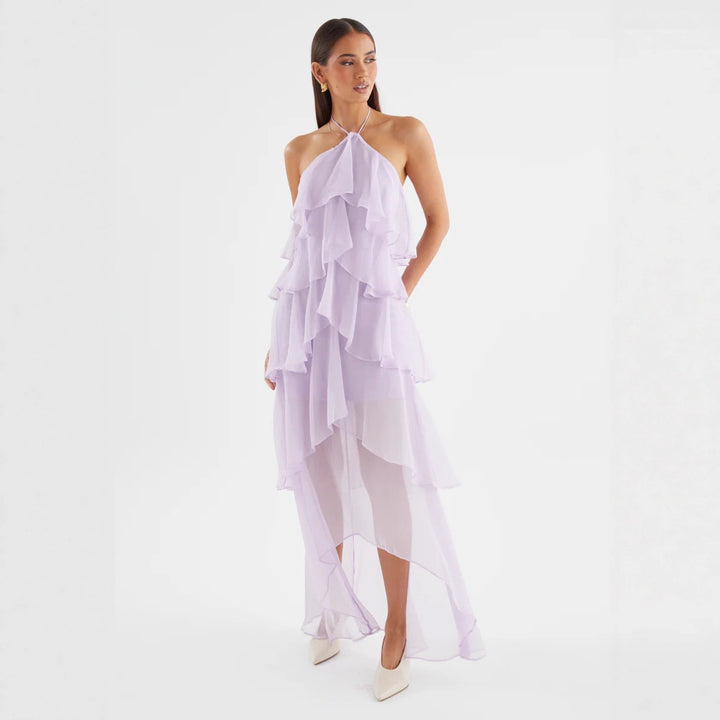 Kvinne Chiffon Maxi Kjole med Multi-Lag Ruffle Detaljer Skjora