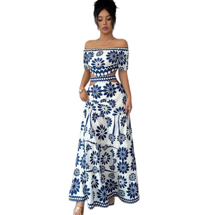 Dame Maxikjole med blomstret design og trendy off-shoulder utringning Skjora