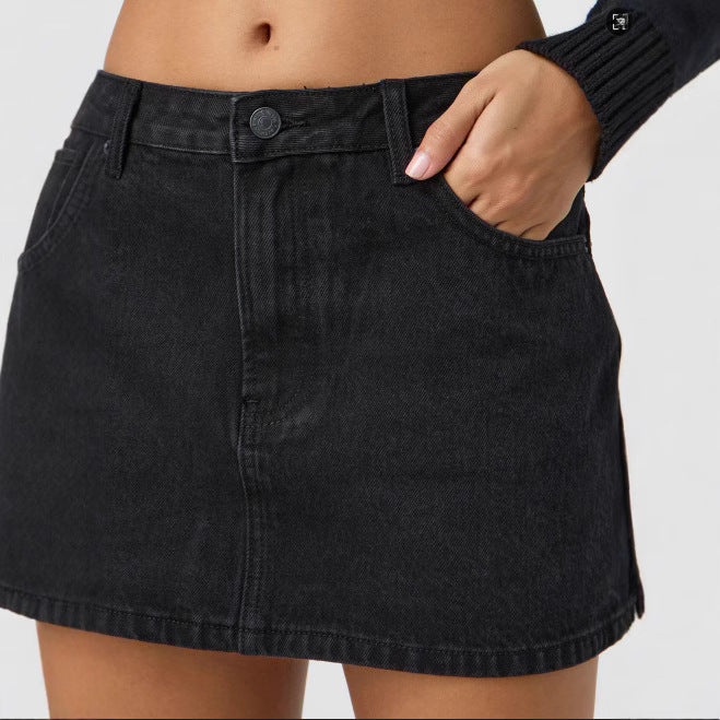 Dame Denim-miniskjørt med fashionable lommer og klassisk snitt Skjora