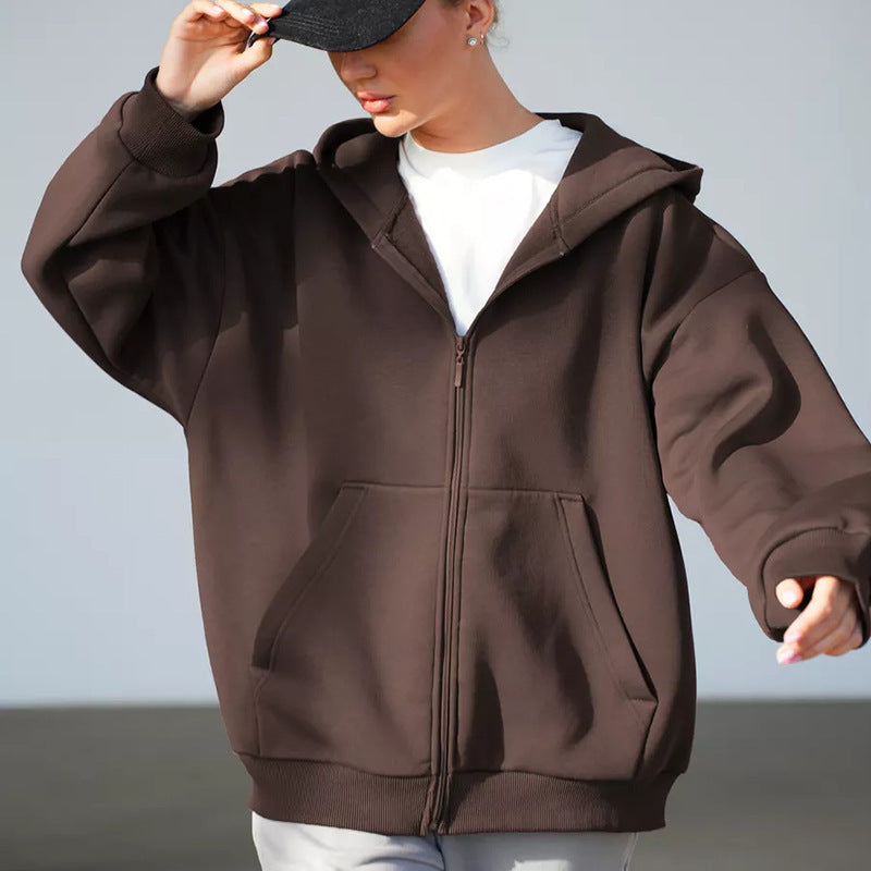 Dame Oversized Hettejakke med Glidelås og Store Lommer Skjora