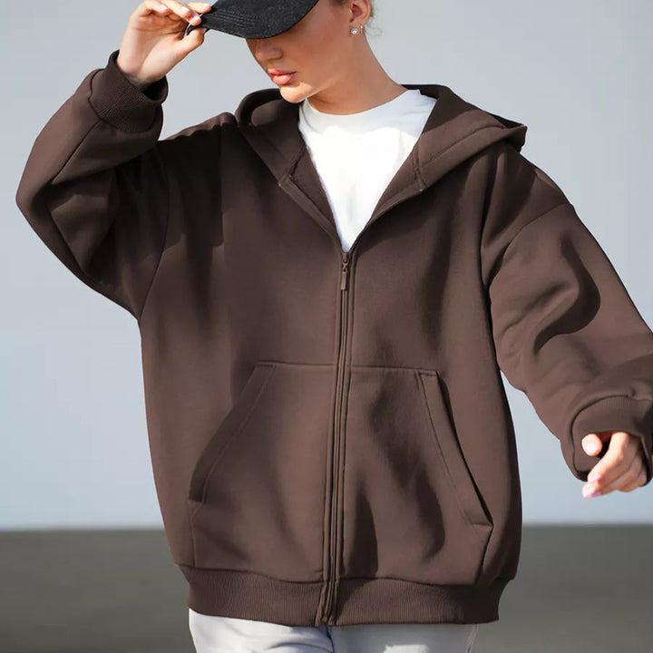 Dame Oversized Hettejakke med Glidelås og Store Lommer Skjora