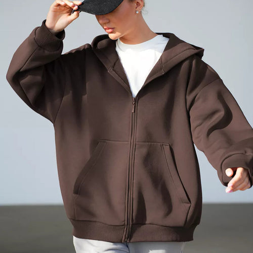 Dame Oversized Hettejakke med glidelås og store lommer Skjora