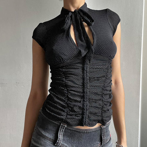 Dame elegant Bluse skjorte med sløyfekrage og rynker Skjora