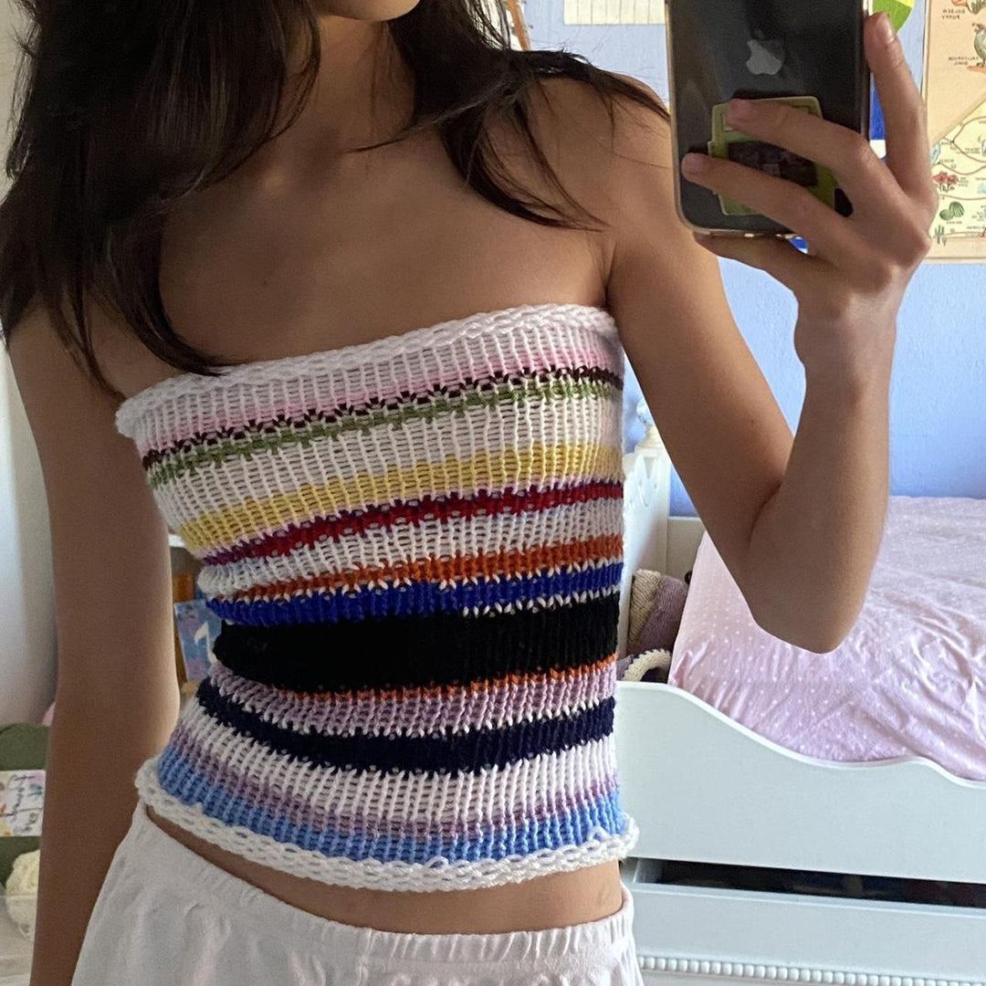 Dame bandeau topp med fargerike striper Skjora