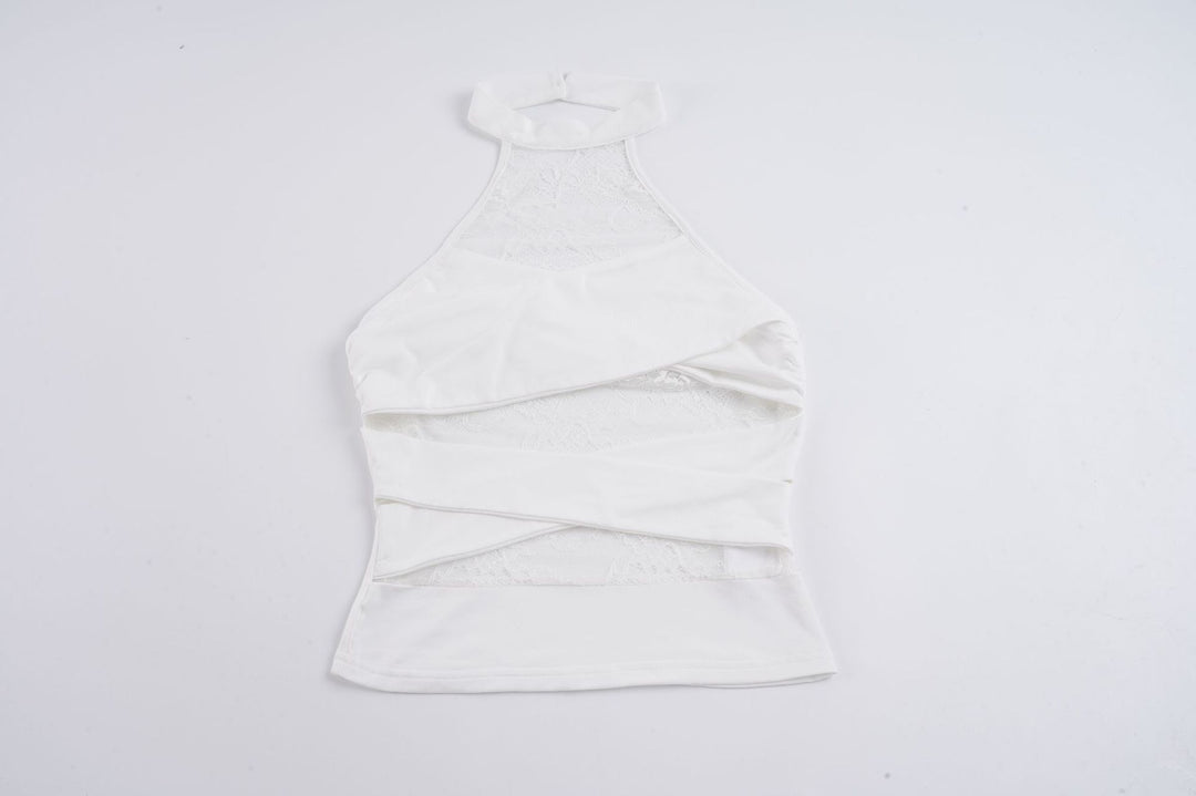 Dame Halter-top med elegang blonder og raffinerte volangdetaljer Skjora