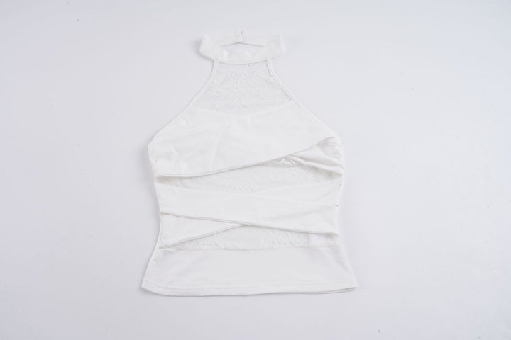 Dame Halter-top med elegang blonder og raffinerte volangdetaljer Skjora
