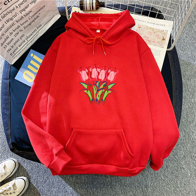 Dame hettegenser med blomster tulip-motiv Skjora