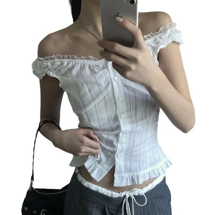 Dame Off-Shoulder Bluse med bølget kant Skjora
