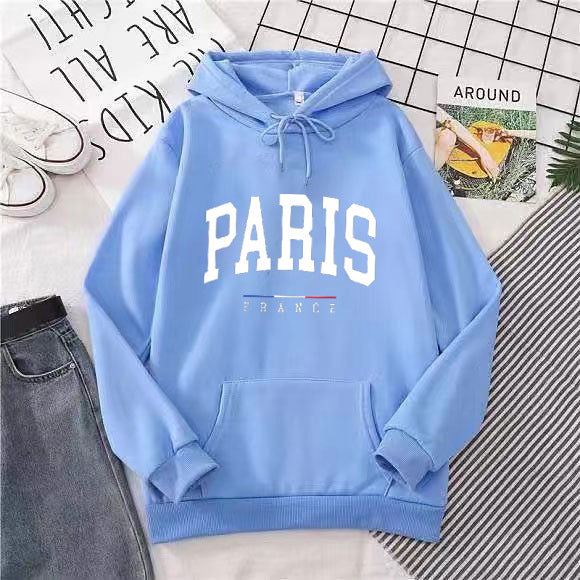Dame hettegenser med stort Paris-trykk Skjora