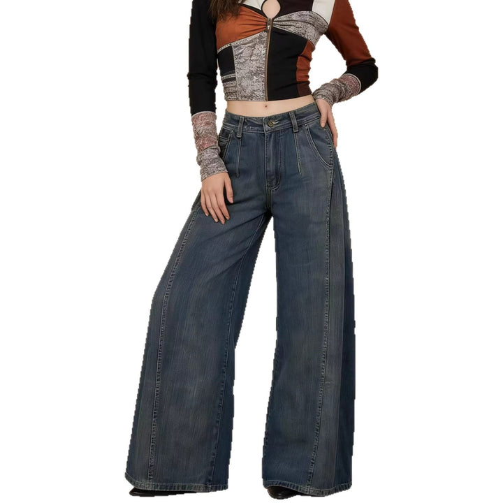 Dame vide denim-jeans med høy midje og klassisk snitt Skjora