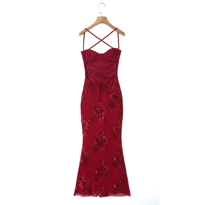 Dame Bodycon kjole med blomstrete spissdetalj Skjora
