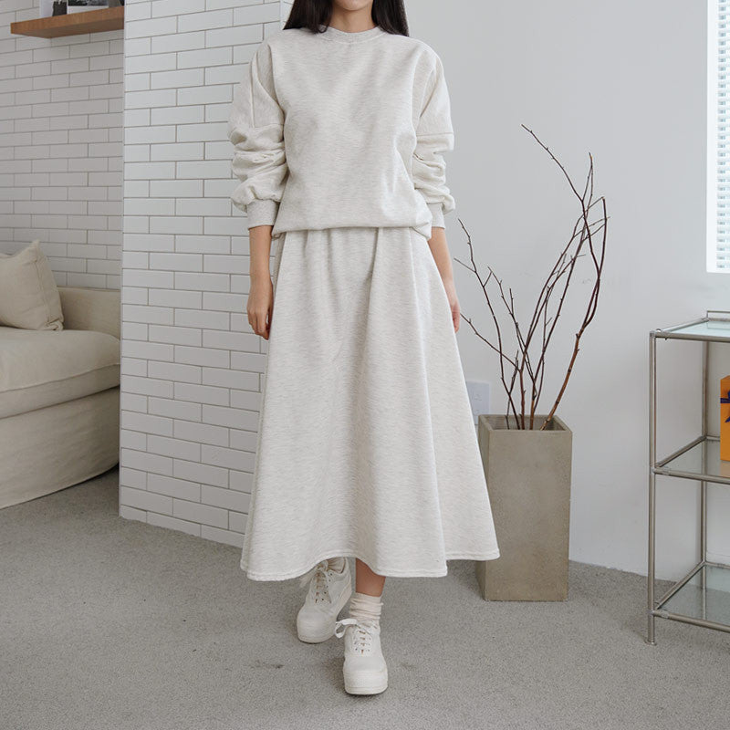 Damer Casual Sweatshirt og Maxi Skjørt Sett med Praktiske Lommer og Elegant Snitt Skjora