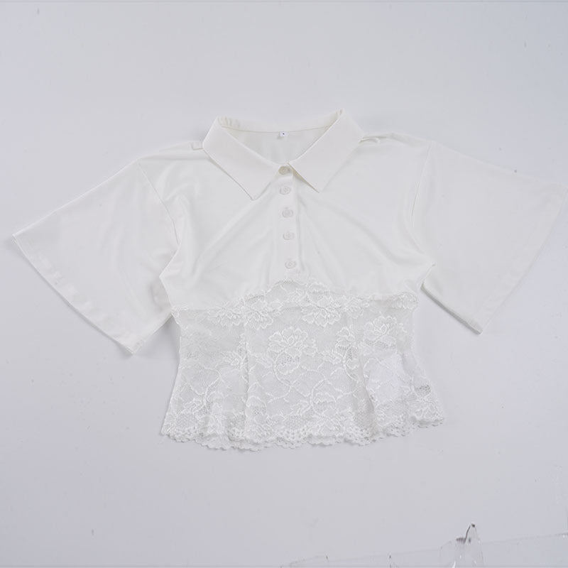 Damer elegant poloskjorte med spiss og kort erm Skjora