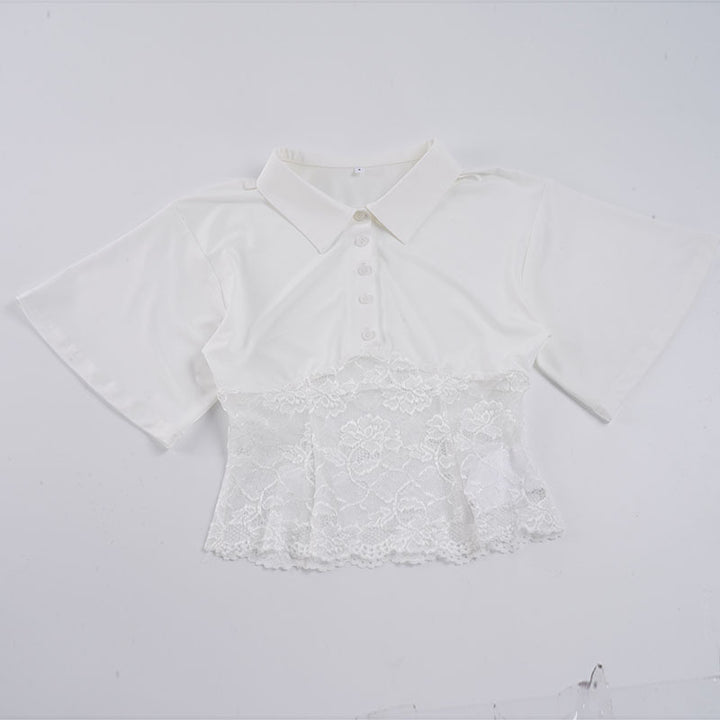 Damer elegant poloskjorte med spiss og kort erm Skjora