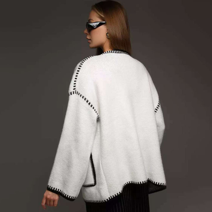 Damer Fashionable Strikket Cardigan med Midjebelte og Original Lomme-design Skjora