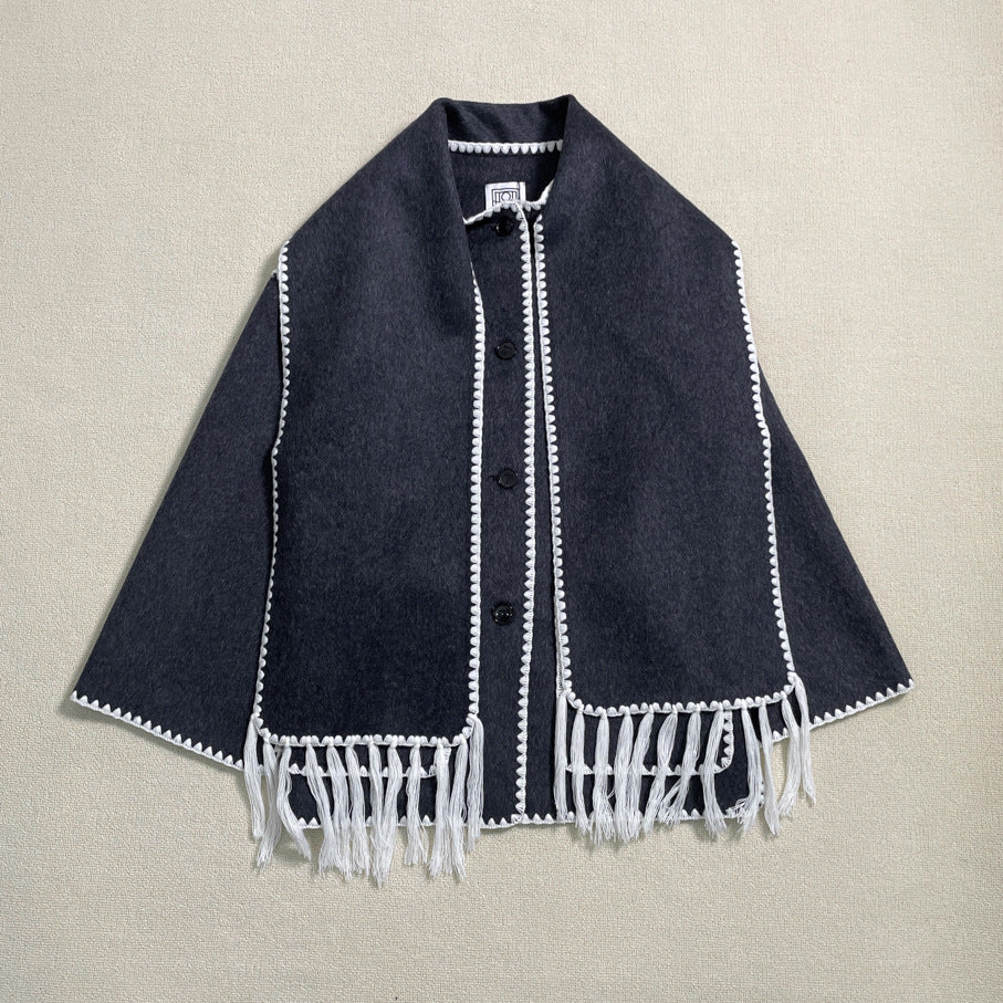 Dame elegant og allsidig Ull Poncho Skjora