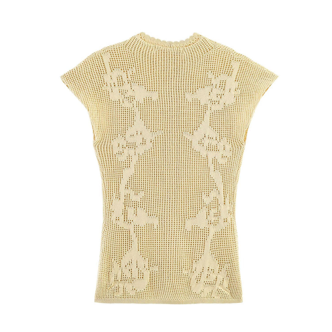 Dame elegant strikkebluse med filigranmønster Skjora
