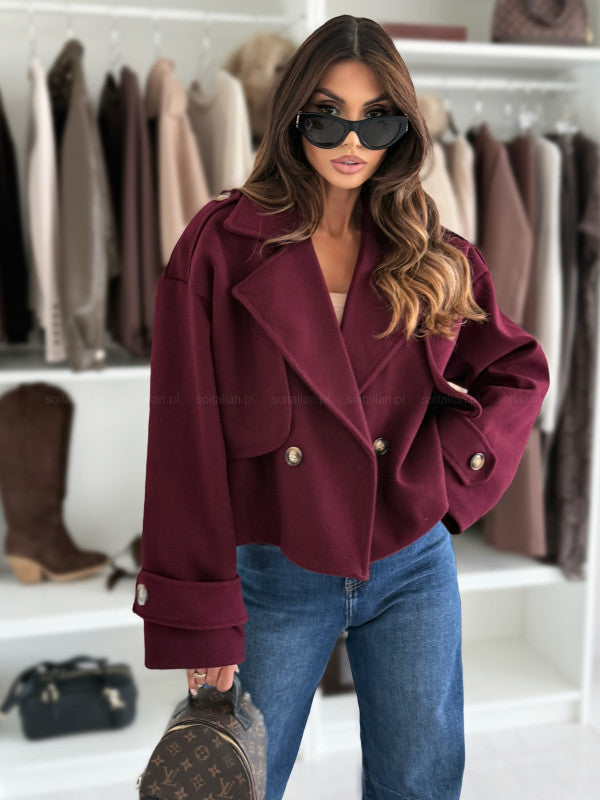 Dame oversized ulljakke med brede revers Skjora