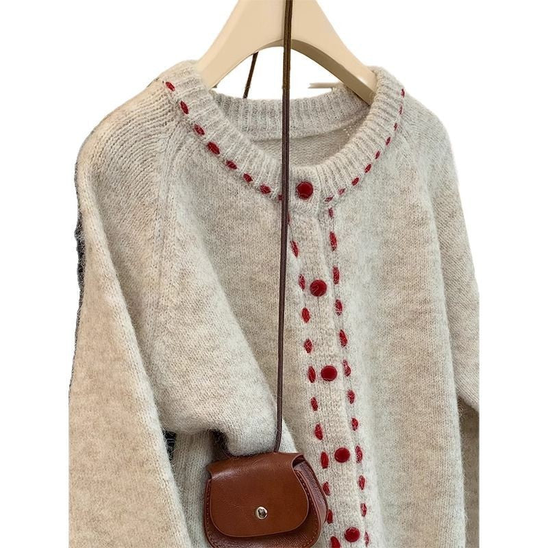 Women's Cozy Knit Sweater with Colorful Button Detail Skirt