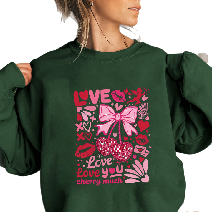 Dame sweatshirt med voluminøse ermer og lekent kirsebærmotif Skjora