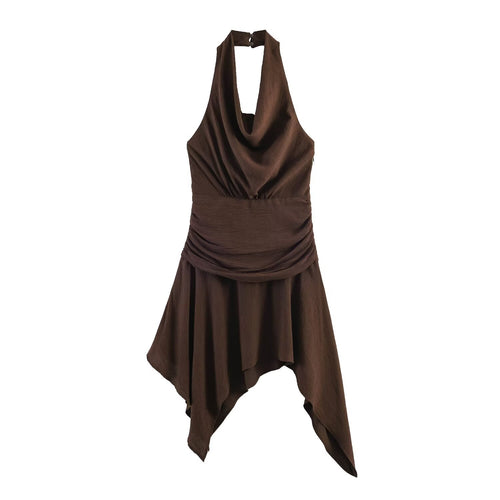 Damer asymmetrisk halterkjole med elegant draperingsdesign Skjora