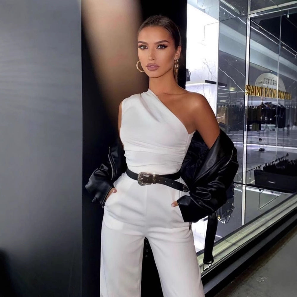 Dame En-Skulder Jumpsuit med vid ben Skjora
