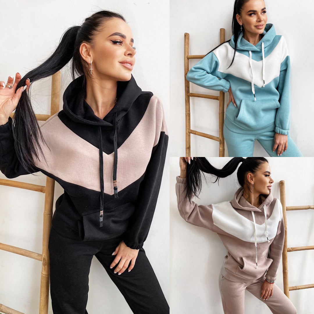 Dame sporty loungewear-set med høy krage og praktisk kengurulomme Skjora