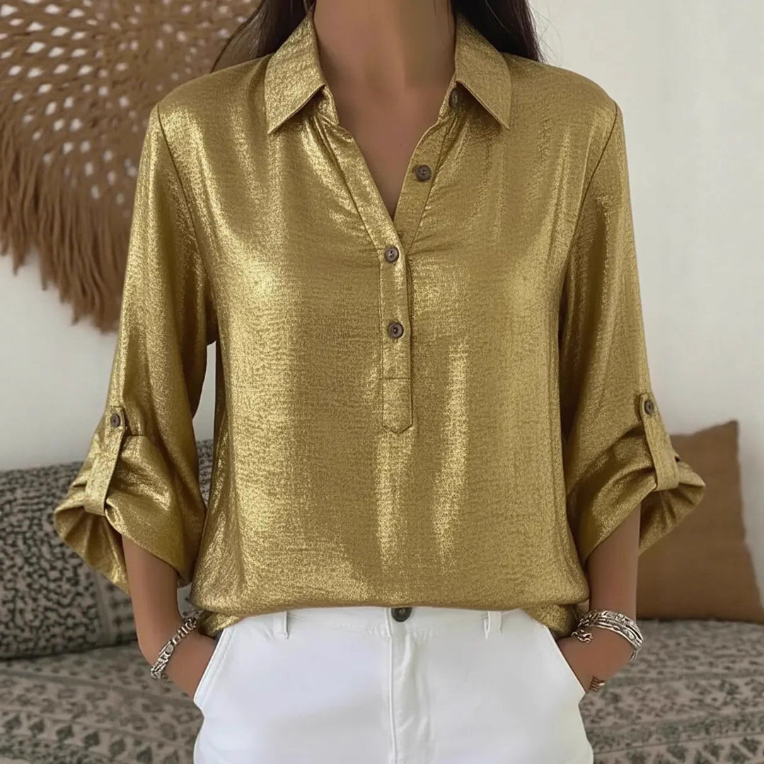 Elegant and glittering women's short-sleeved shirt Skjora