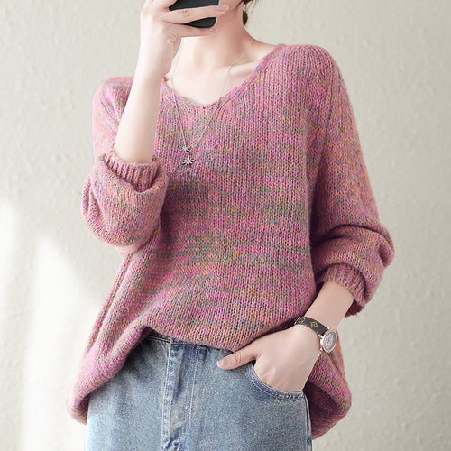 Kvinnes chunky strikkegenser med V-hals og avslappet oversized passform Skjora