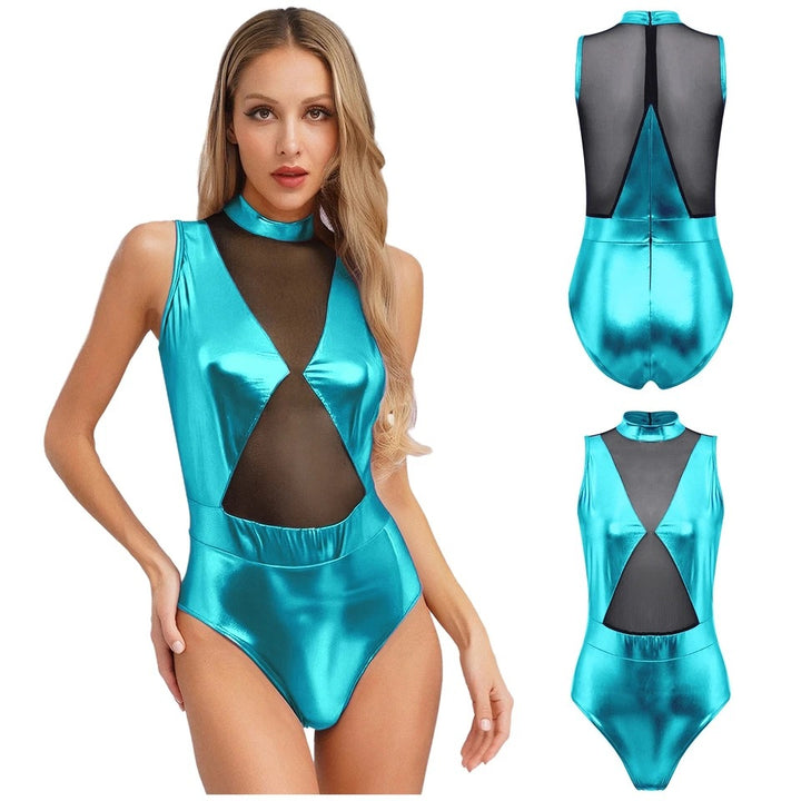 Damen Einteiler Badeanzug mit transparenten Einsätzen und schimmerndem Design Skjora