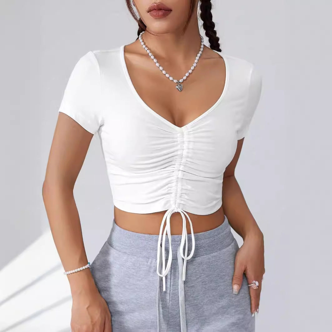 Dame Cropped Top med raffinerte volanger detaljer og snøring Skjora