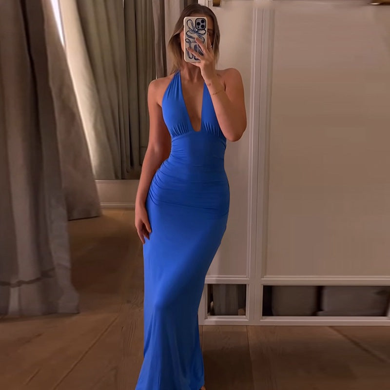 Dame Halter-Maksikjole med elegant Drapering Skjora