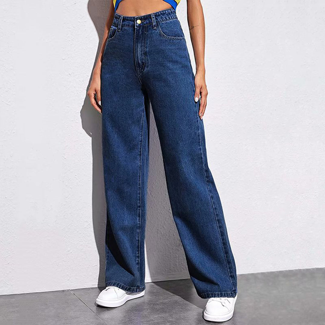 Dame Bredde Høy midje Jeans i en avslappet snitt med elegante detaljer Skjora
