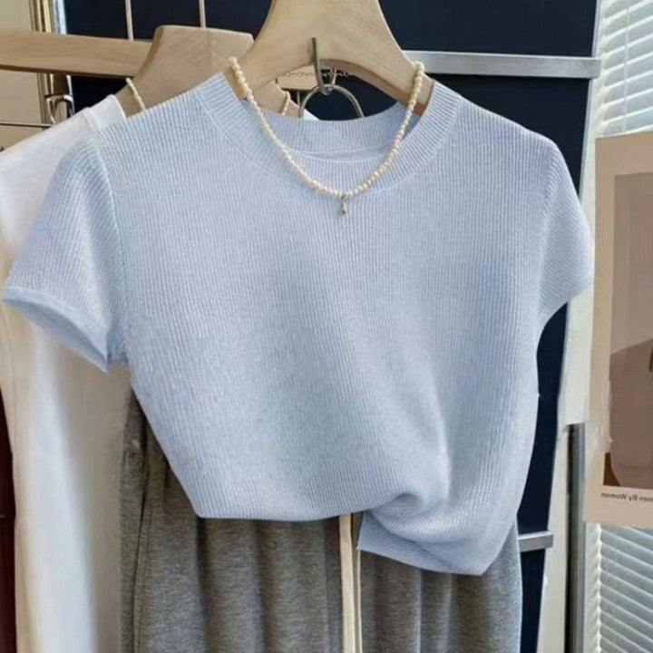 Kvinners casual kortermet strikket skjorte Skjora