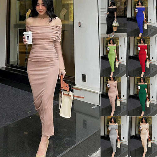 Damer Elegant off-shoulder cocktailkjole med rynker Skjora