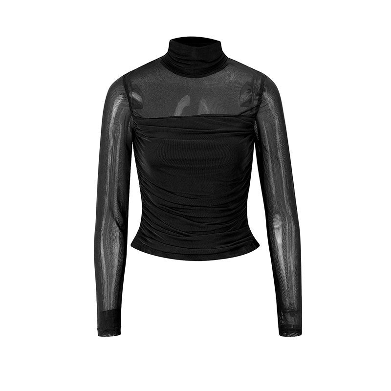 Dame Langermet T-skjorte med elegant samling og transparent design Skjora