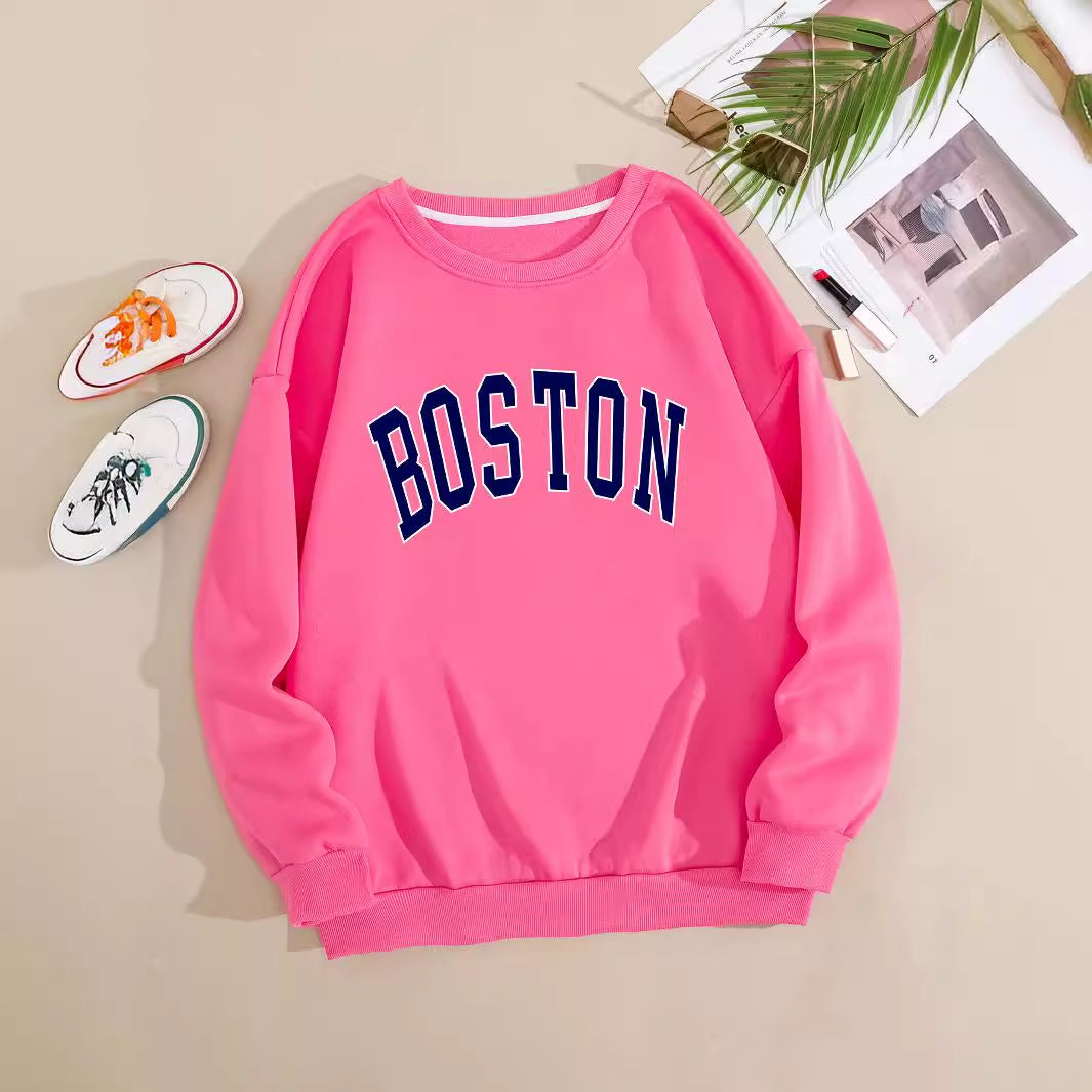 Dame avslappet sweatshirt med Boston-print Skjora