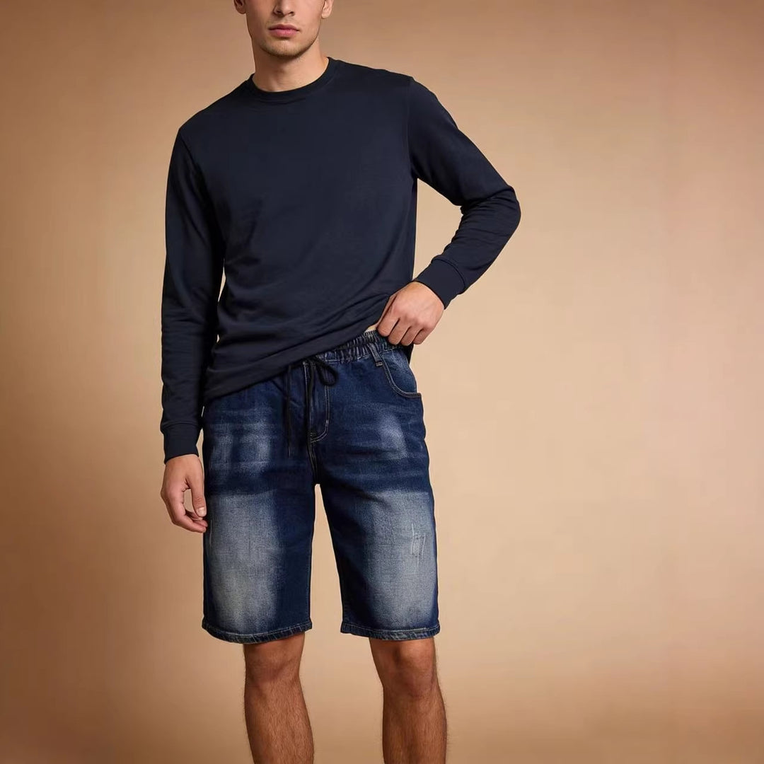 Herre behagelige denimshorts med elastisk midje og avslappet design Skjora
