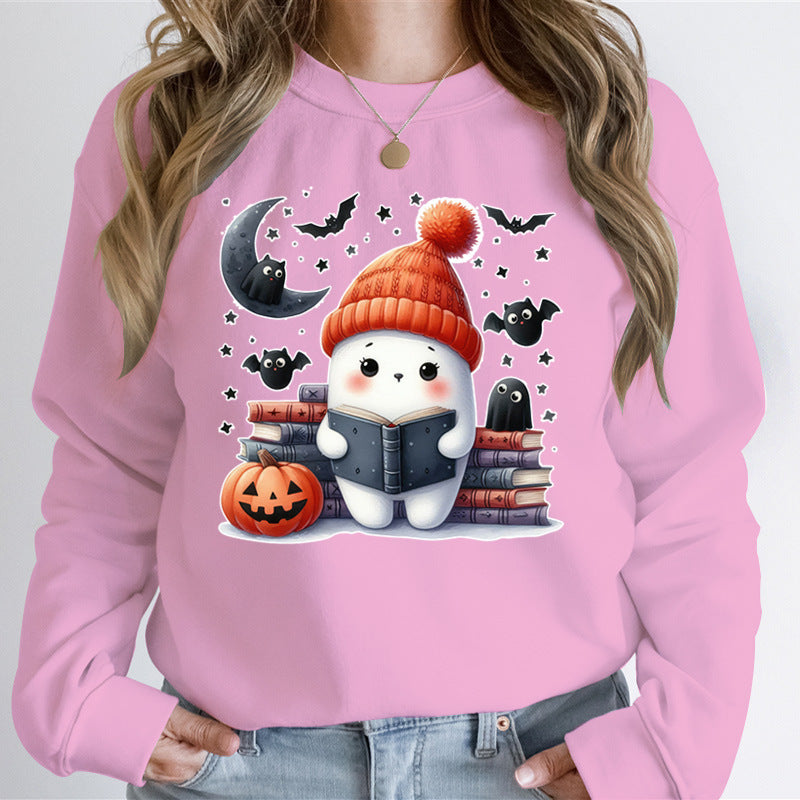 Dame sweatshirts med søtt Halloween-motiv og bokdesign Skjora