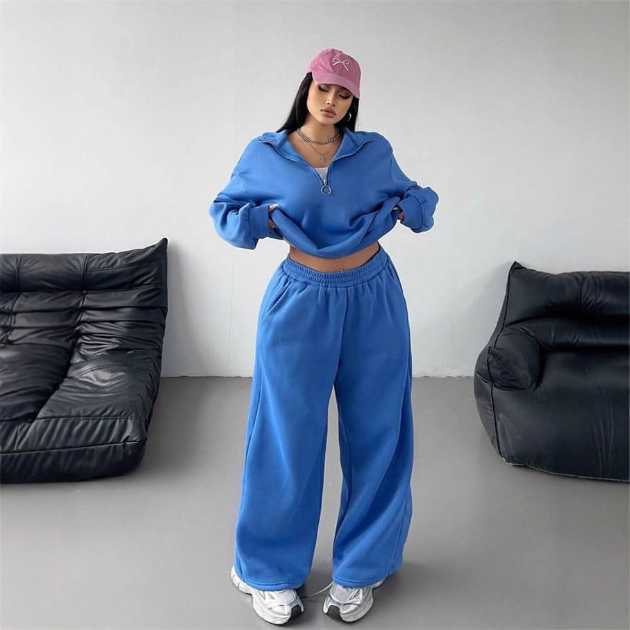 Damer sporty fleece loungewear sett med høy krage og løs passform Skjora