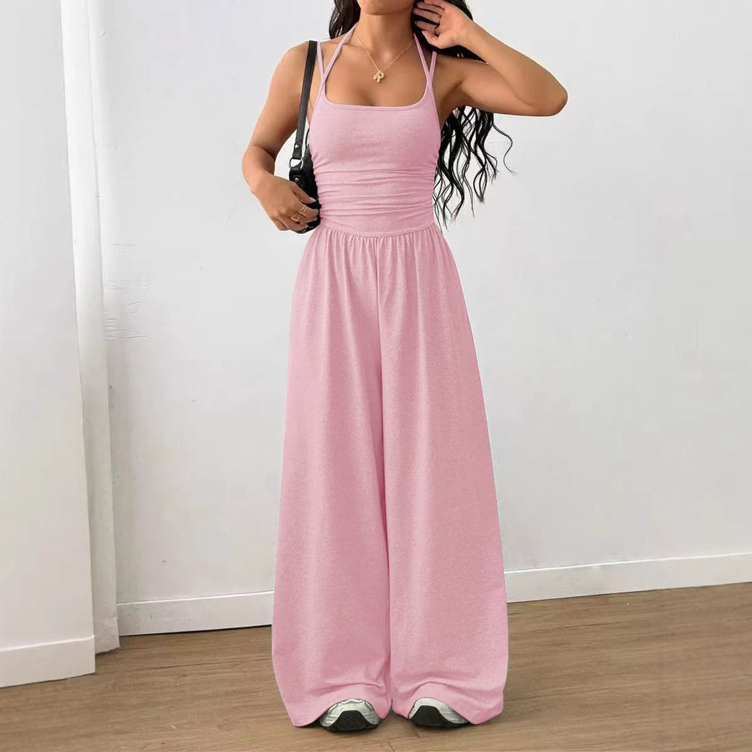 Dame luftig jumpsuit med høy midje og justerbare stropper Skjora