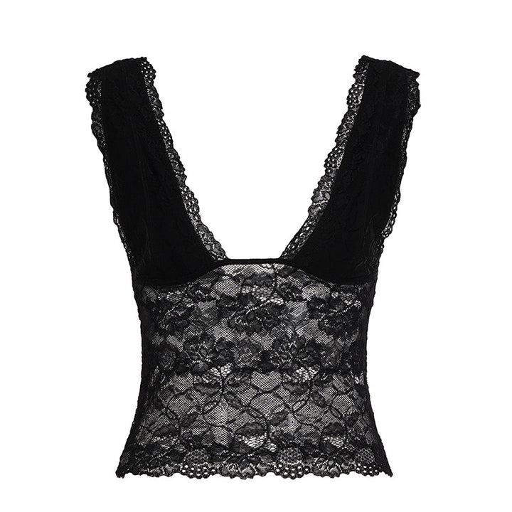 Dame spitze-bustier med dyp v-hals og elegante volanger detaljer Skjora