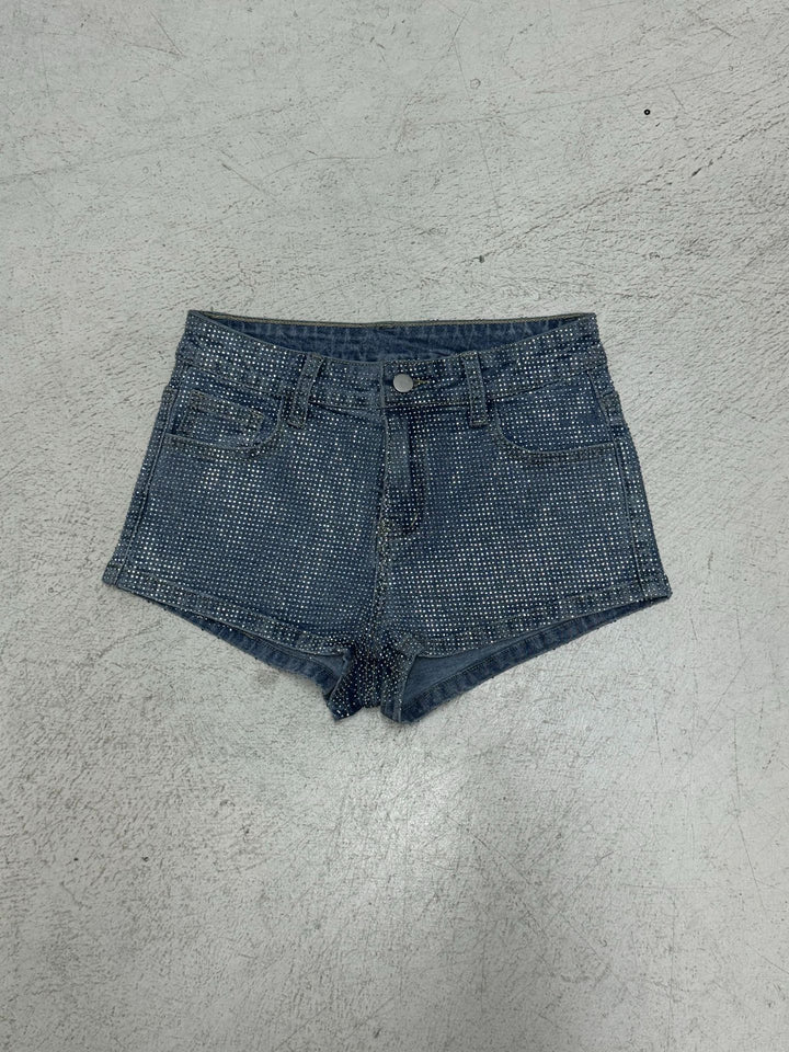 Dame glitrende denim-shorts med glitrende aksenter Skjora