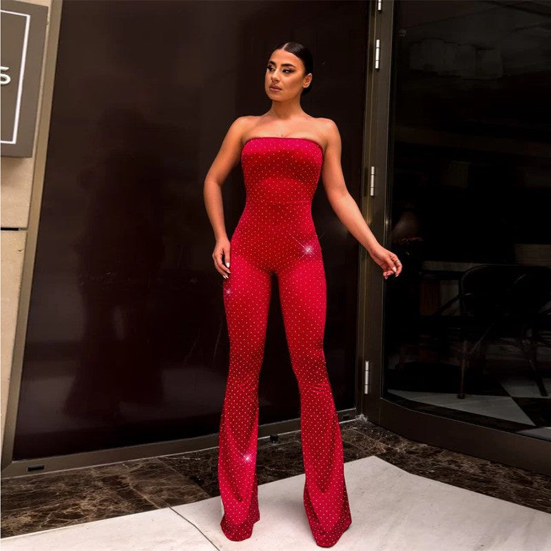 Dame Glamourøst Jumpsuit med glitrende applikasjoner og smale ben Skjora
