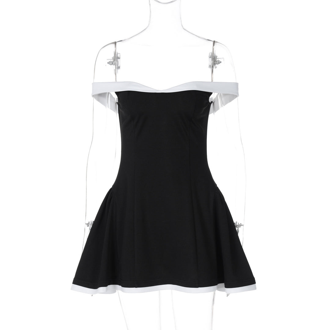 Dame Off-Shoulder Mini-kjole med voluminøst skjørt og kontrasterende sømmer Skjora